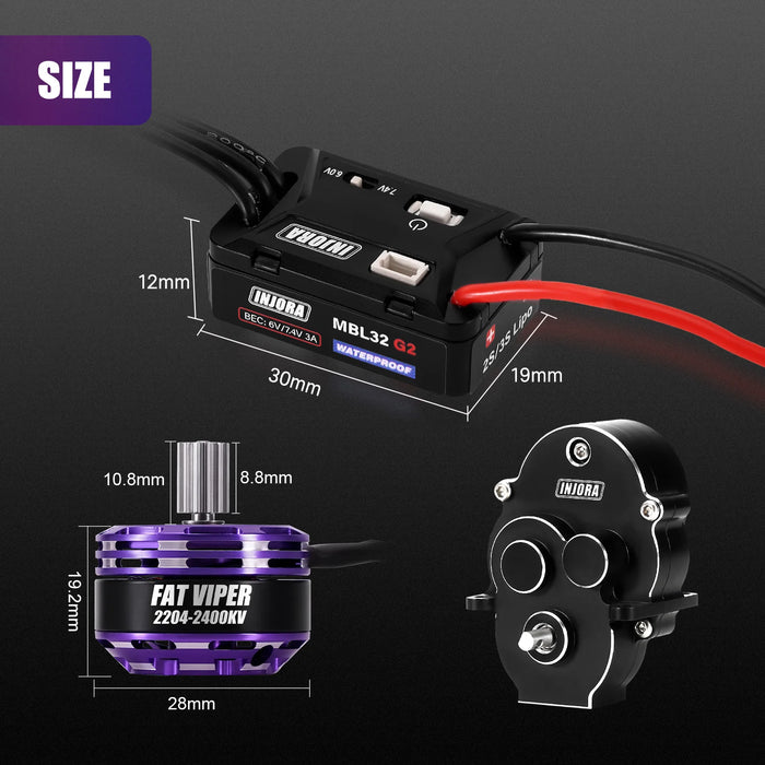 Injora MBL32 G2 ESC & 2204 Fat Viper Motor for Traxxas TRX-4M 1/18