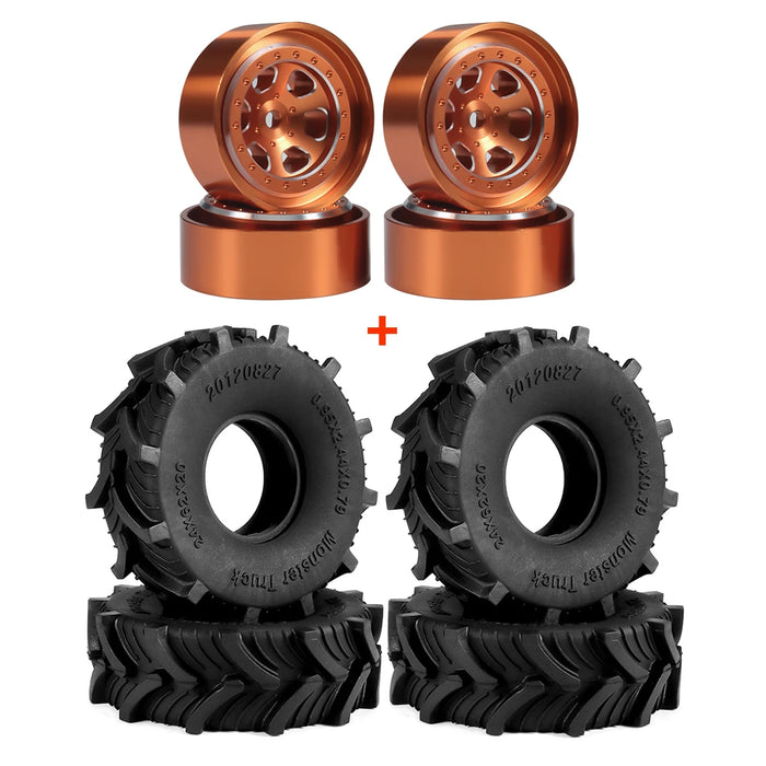 4PCS 1.0" 62x24mm 1/18 Mud Terrain Wheel Set (Rubber, Alu)