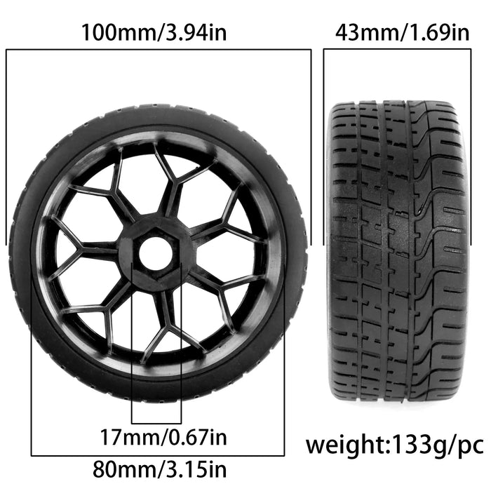 4PCS 2.9" 100x42mm 1/7 Touring/Drift Wheels Set (Plastic, Rubber)