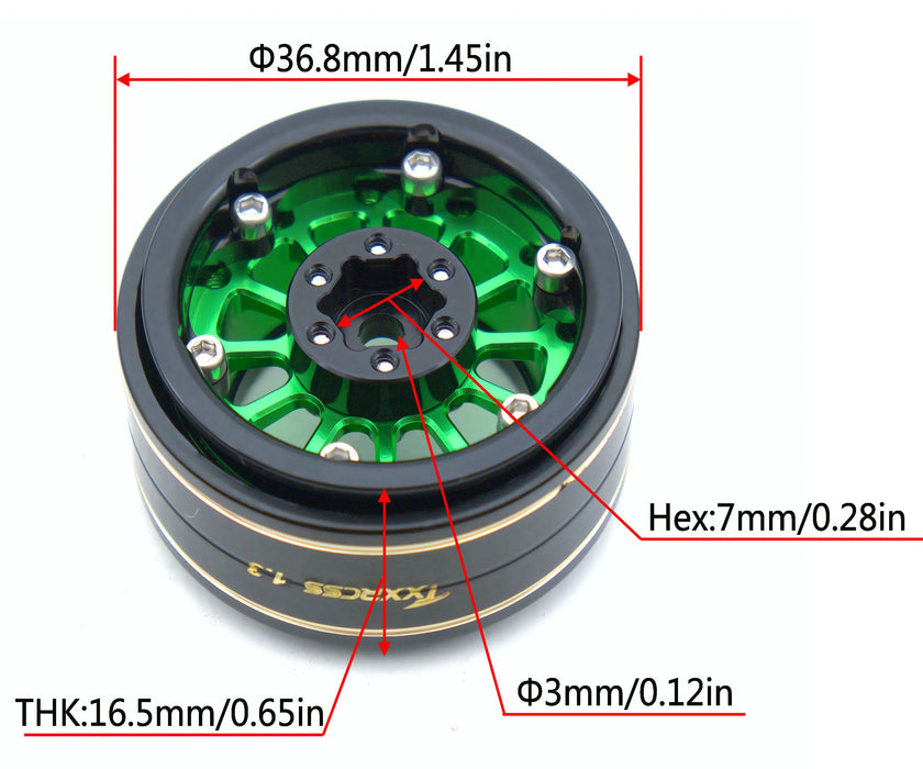 TxxRcss 4PCS 1.3" 36.8x16.5mm Beadlock Wheel Rims 1/18/24 (Alu)