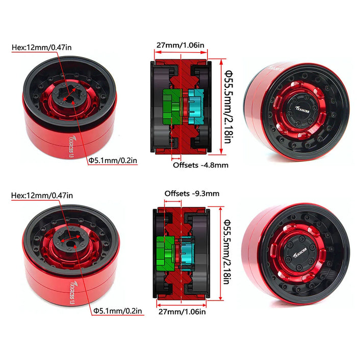 TxxRcss 4PCS 1.9" 55x27mm Beadlock Wheels Rims 1/10 (Alu)