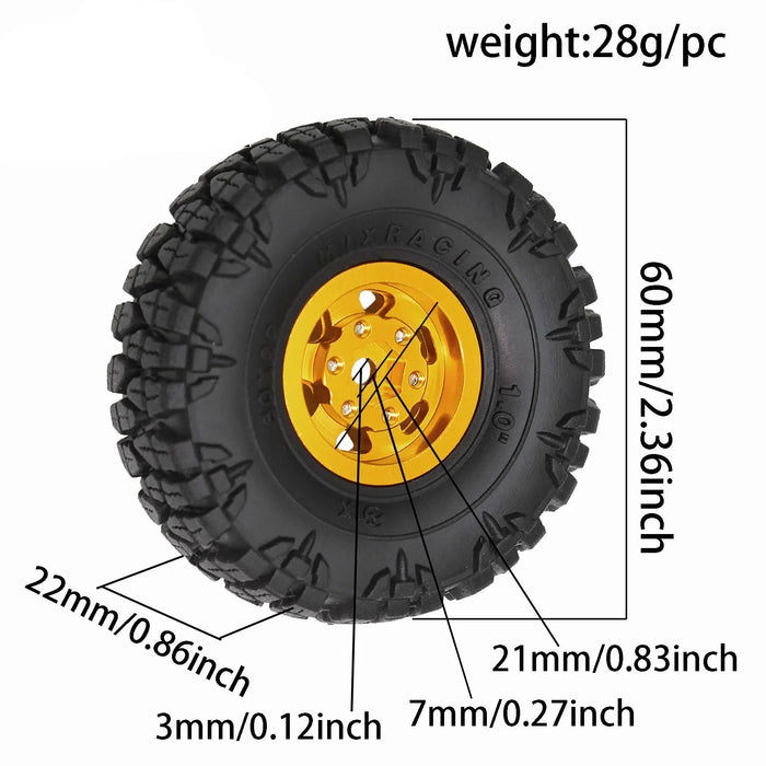4PCS 1.0" 60x22mm 1/24 1/18 Crawler Beadlock Wheels Set (Metal, Rubber)