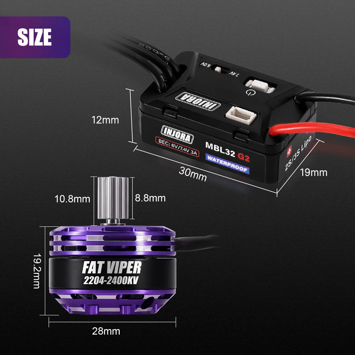 Injora MBL32 G2 ESC & 2204 Fat Viper Motor for Axial SCX24 1/24