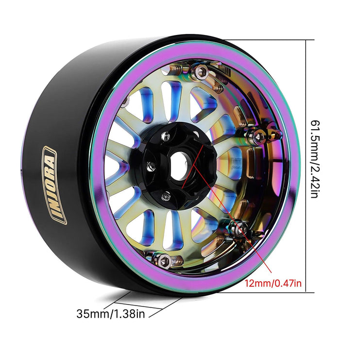 INJORA -10mm Offset 2.2" 61.5x35mm 1/10 Crawler Beadlock Wheel Rim (Brass and aluminum)