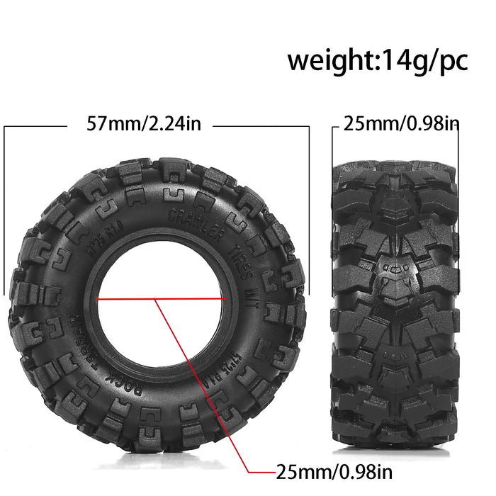 4PCS 1.0" 57x25mm 1/18 1/24 Crawler Tires (Rubber)