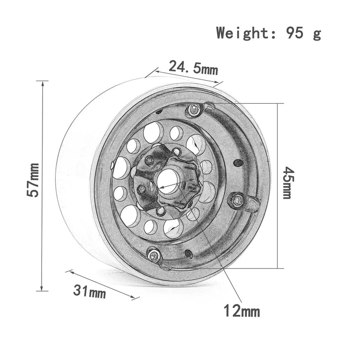 4PCS 1.9" 57x31mm 1/10 Crawler Beadlock Wheels (Metal)