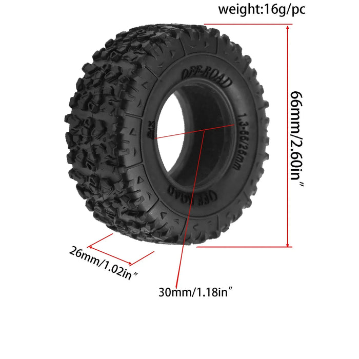 4PCS 1.3" 66x26mm 1/18 1/24 Crawler Tires (Rubber)