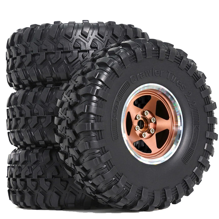 4PCS 2.2" 135x53mm 1/10 Crawler Beadlock Wheels Set (Metaal, Rubber)