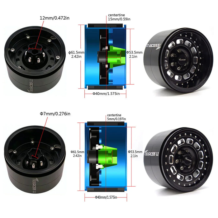 TxxRcss 4PCS 2.2" 61.5x40mm Beadlock Wheel Rims 1/10 (Alu)