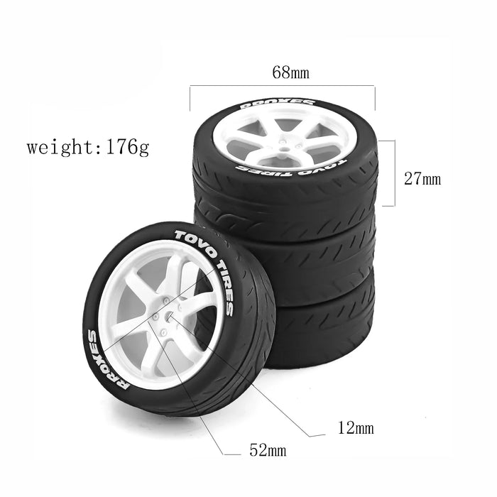 4PCS 68x27mm 1/10 Touring Drift Wheels Set (Plastic, Rubber)
