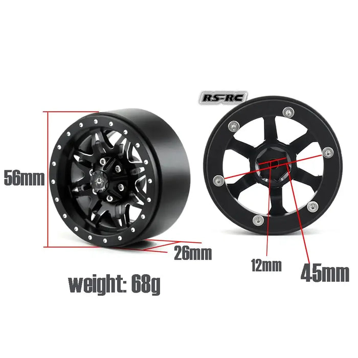 4PCS 1.9" 56x26mm 1/10 Crawler Beadlock Wheels (Metaal)