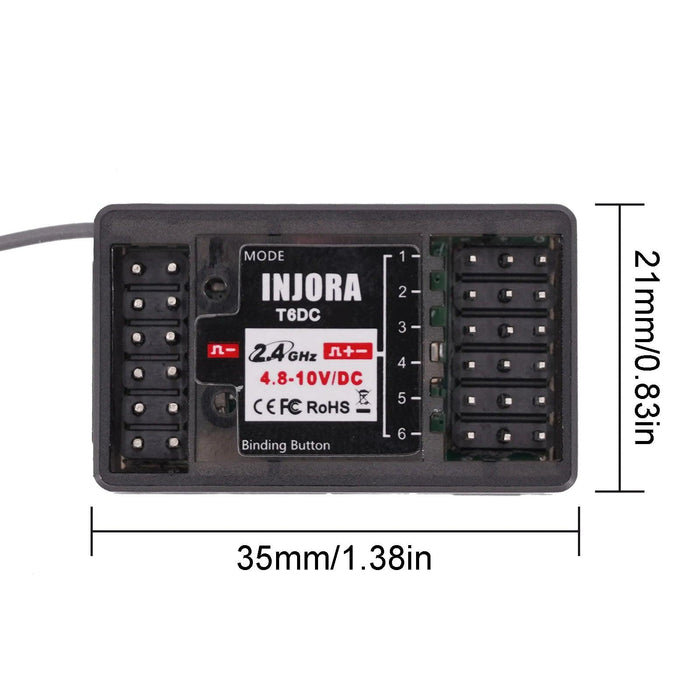 INJORA T6M Émetteur Micro Radio Numérique 2,4 GHz avec Récepteur 6CH