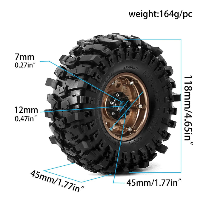 4PCS 1.9" 118x45mm 1/10 Crawler Beadlock Wheels Set (Metal, Rubber)