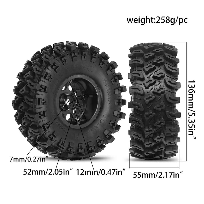 4PCS 2.2" 136x55mm 1/10 Crawler Beadlock Wheels Set (Metal, Rubber)