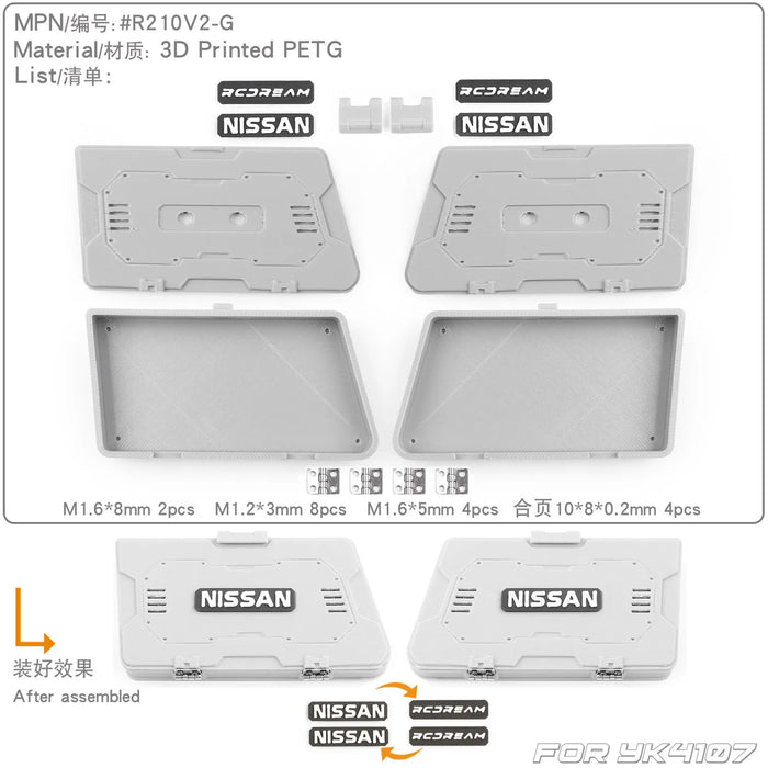 Coffre à outils de fenêtre latérale RCDream pour Yikong YK4107 Patrol 1/10