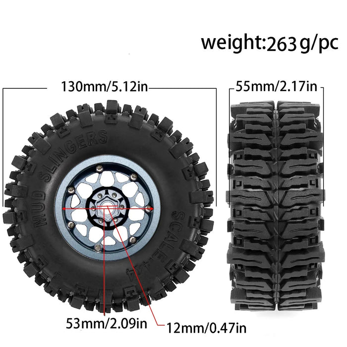 4PCS 2.2" 130x55mm 1/10 Crawler Wheels Set (Metal, Rubber)