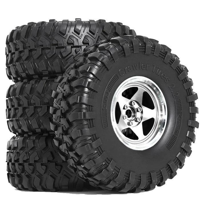 4PCS 2.2" 135x53mm 1/10 Crawler Beadlock Wheels Set (Metaal, Rubber)