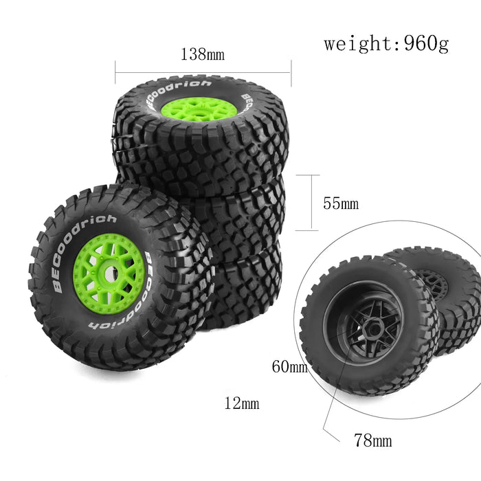 4PCS 138x55mm 1/7 1/8 Short Course Wheels Set (Plastic, Rubber)