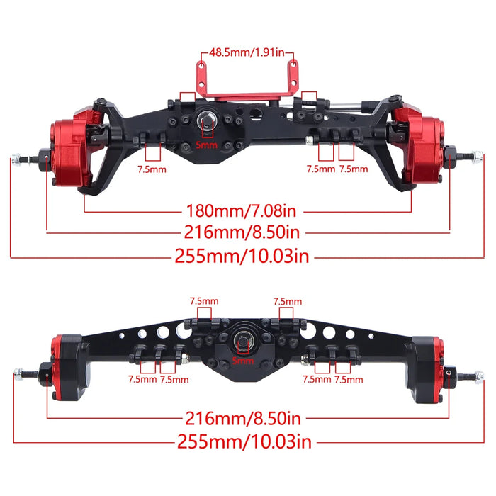 Essieu portail avant arrière décalé F9 avec supports de servo pour Axial Capra 1.9 UTB 1/10 (aluminium)