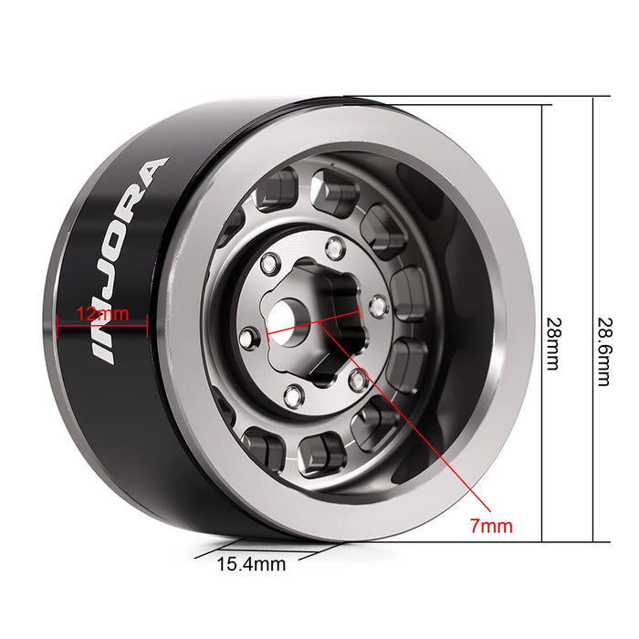 INJORA 4PCS 1.0" 28x15.4mm Beadlock Crawler Wheels 1/18 1/24 (Alu)