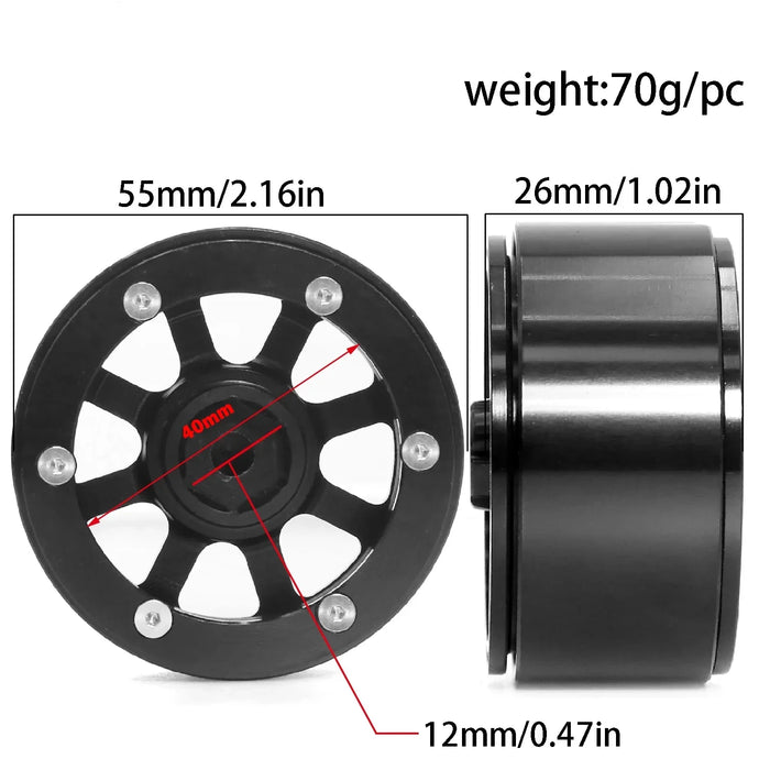 4PCS 1.9" 55x26mm 1/10 Crawler Beadlock Wheels (Metal)