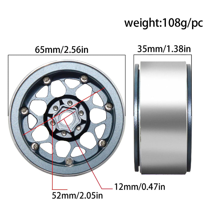 4PCS 2.2" 65x35mm 1/10 Crawler Beadlock Wheels (Metal)