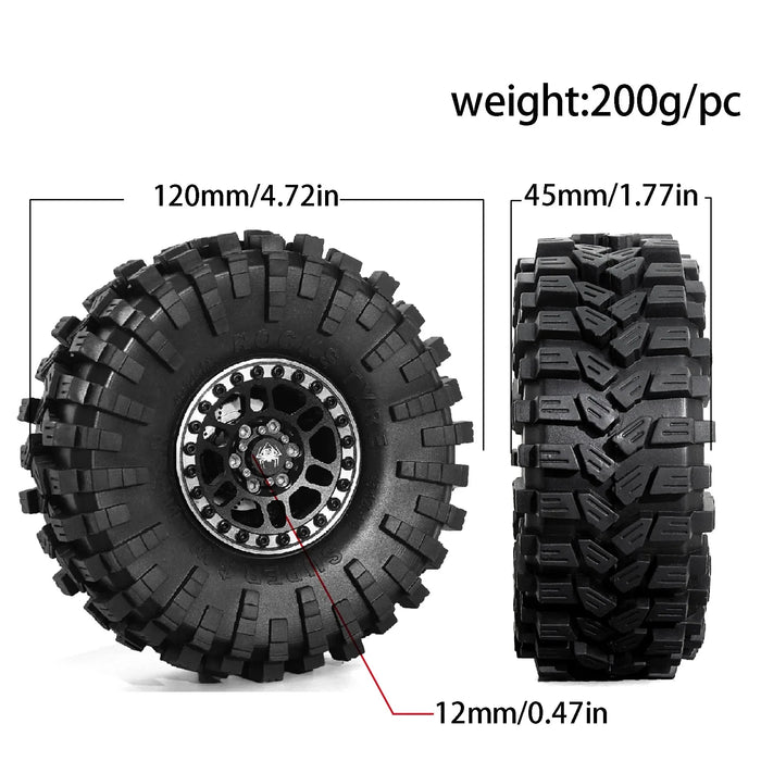 4PCS 1.9" 120x45mm 1/10 Crawler Beadlock Wheels Set (Metal, Rubber)