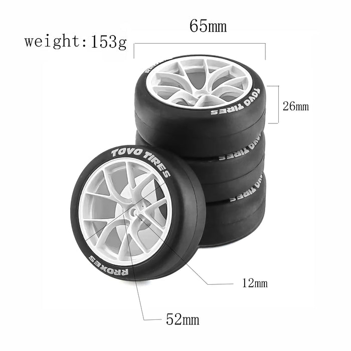 4PCS 65x26mm 1/10 Touring Drift Wheels Set (Plastic, Rubber)