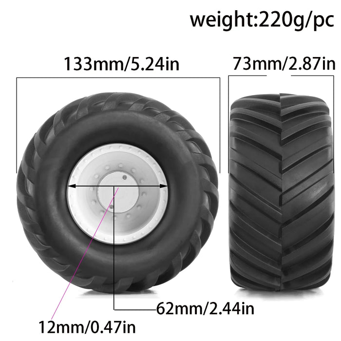 4PCS 133x73mm 1/10 Monster Truck Wheels Set (Plastic, Rubber)