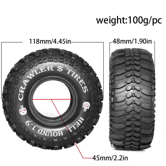 4PCS 1.9" 118x48mm 1/10 Crawler Tires (Rubber)