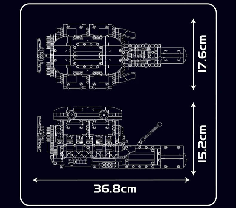Mould King 10202 Supersportwagen V12 Motor + Getriebe Bausteine (1260 Stücken)