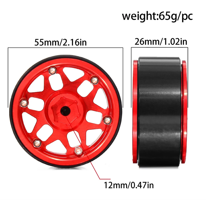 4PCS 1.9" 55x26mm 1/10 Crawler Beadlock Wheels (Metal)