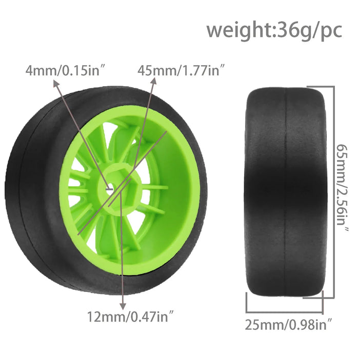 4PCS 65x25mm 1/10 Drift Wheels Set (Plastic, Rubber)