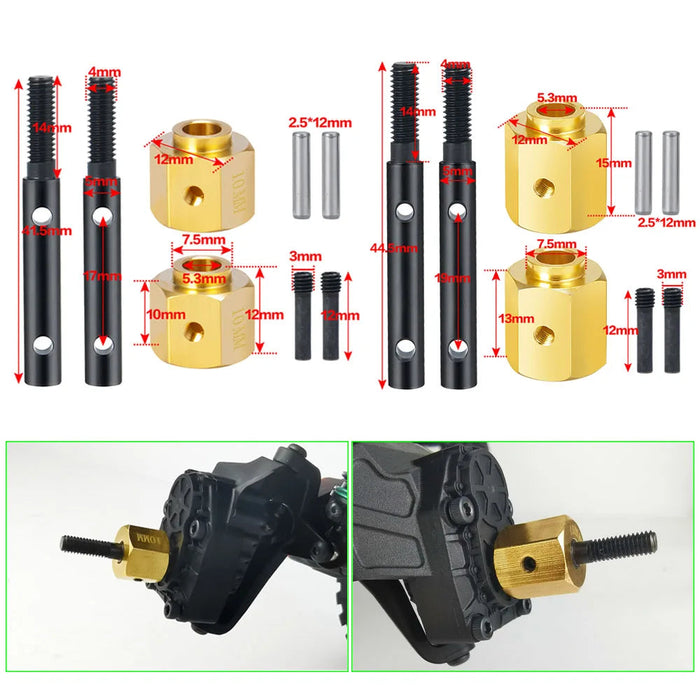Portal Axle Shaft + Extended Adapter for Axial SCX10 III Early Bronco Jeep Base Camp 1/10 (Metal)