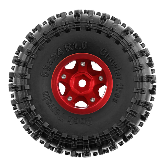 4PCS 1.3" 63x24mm 1/18 1/24 Crawler Beadlock Wheels Set (Metal, Rubber)