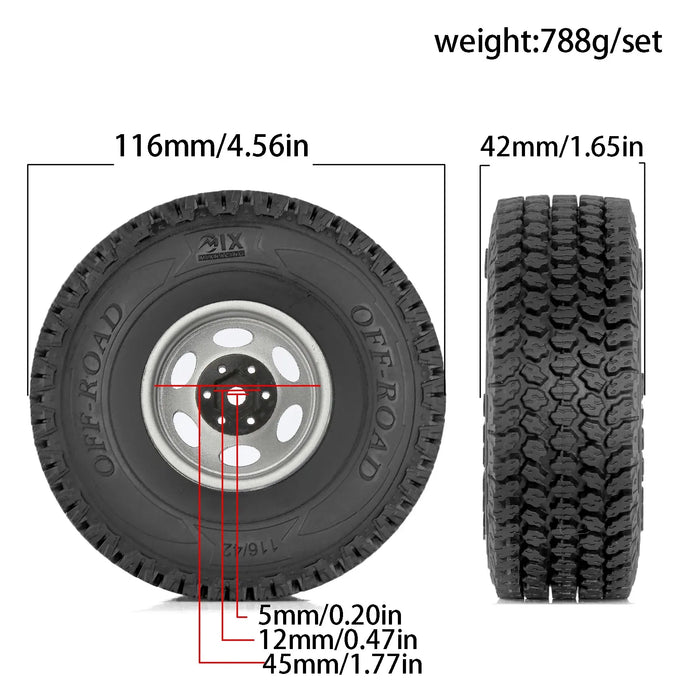 4PCS 1.9" 116x42mm Beadlock Wheels Set Crawler 1/10