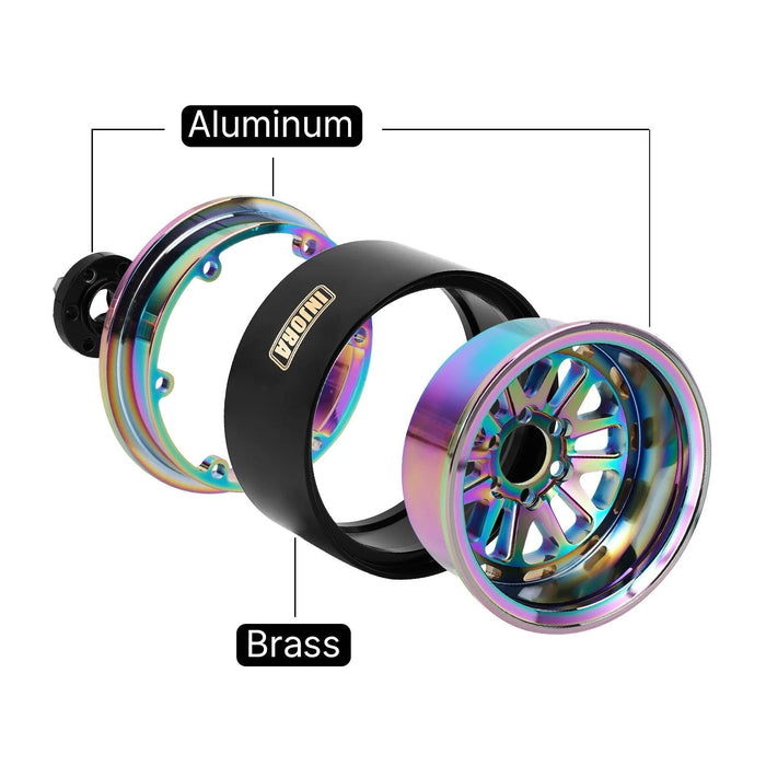 INJORA -10mm Offset 2.2" 61.5x35mm 1/10 Crawler Beadlock Wheel Rim (Brass and aluminum)