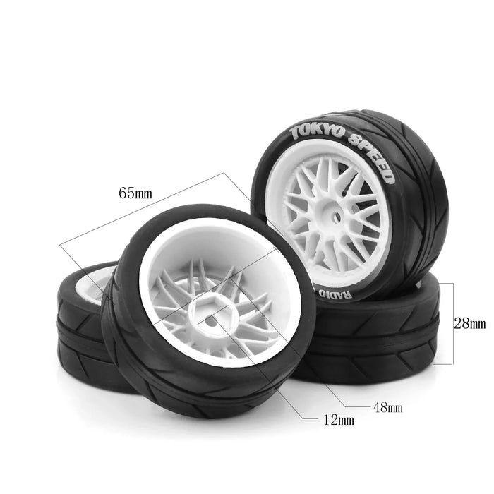 4PCS 65x28mm 1/10 Touring Drift Wheels Set (Plastic, Rubber)