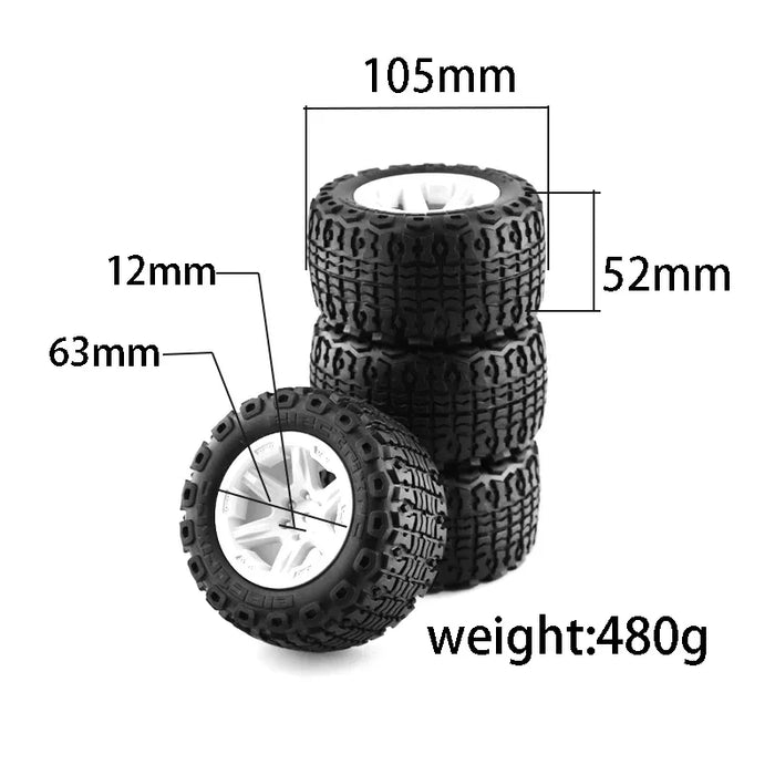 4PCS 105x52mm 1/10 Truggy Wheels Set (Plastic, Rubber)