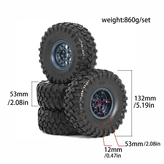 4PCS 2.2" 132x53mm 1/10 Crawler Beadlock Wheels Set (Metal, Rubber)