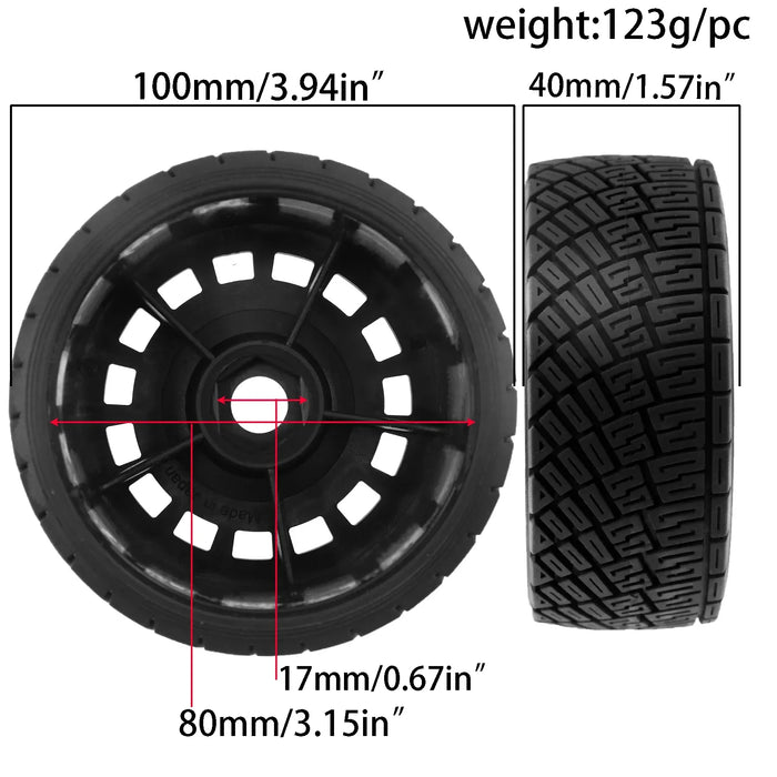 4PCS 1.9" 100x40mm 1/7 1/8 Rally Wheels Set (Plastic, Rubber)