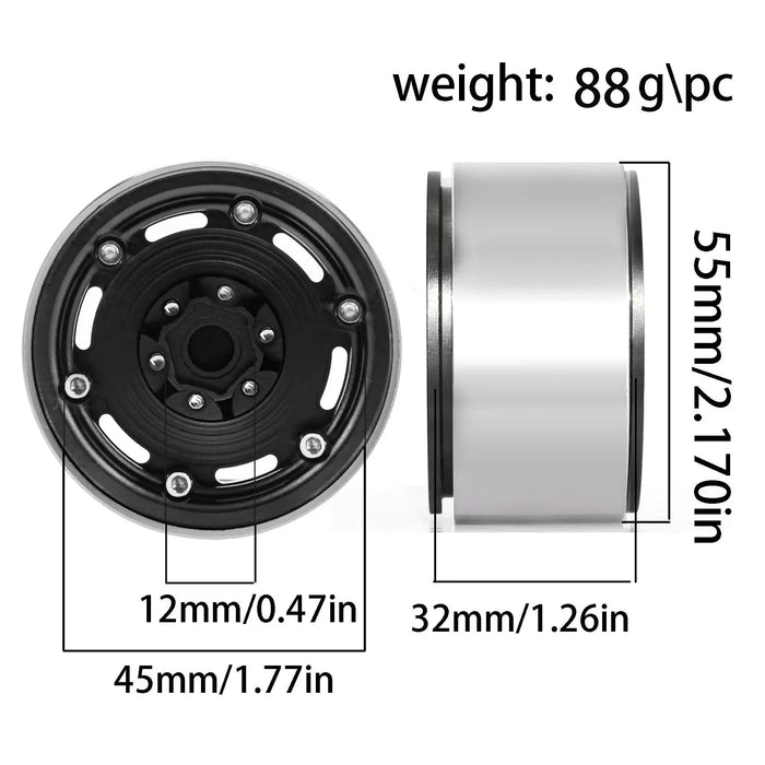 4PCS 1.9" 55x32mm 1/10 Crawler Beadlock Wheels (Metal)