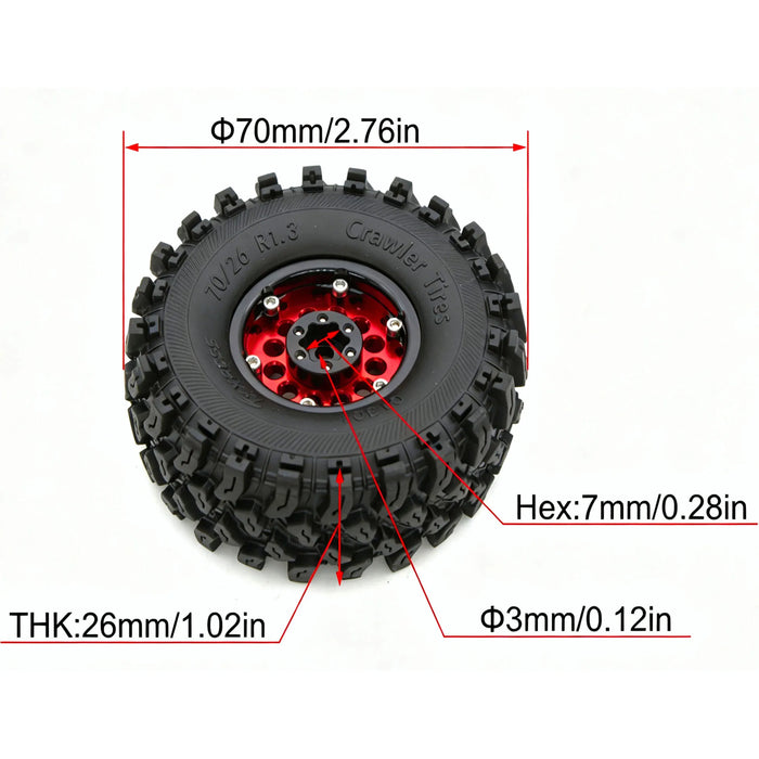 TxxRcss 4PCS 1.3" 70x26mm Beadlock Wheel Set 1/18/24 (Alu)