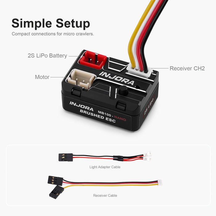 INJORA MB100 NANO Waterproof Brushed ESC 15A 1/24 1/30 1/32