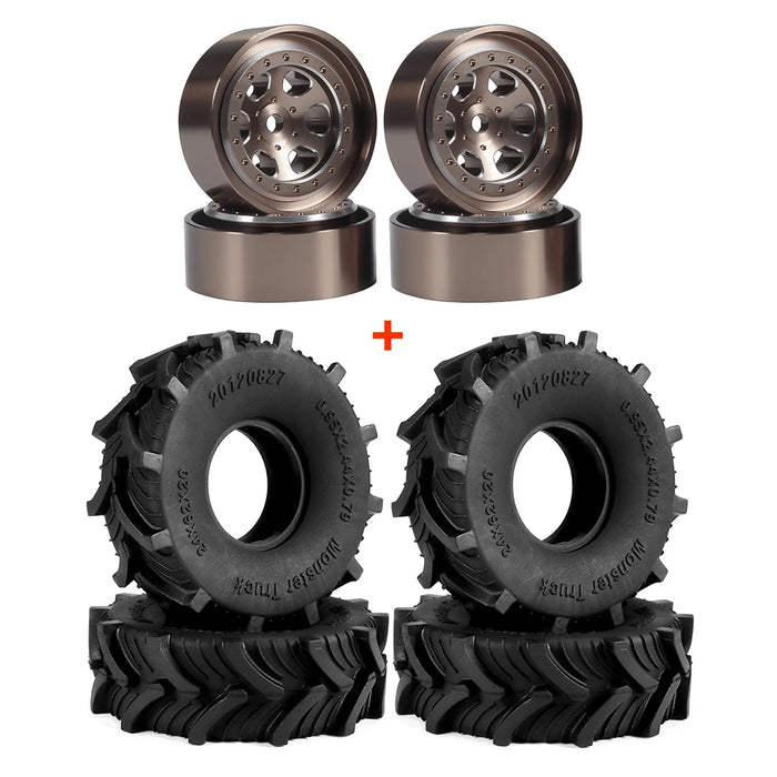 4PCS 1.0" 62x24mm 1/18 Mud Terrain Wheel Set (Rubber, Alu)