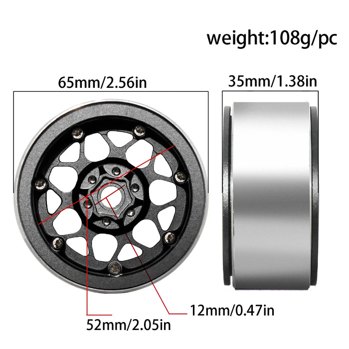 4PCS 2.2" 64x35mm Beadlock Wheels Crawler 1/10 (Metal)