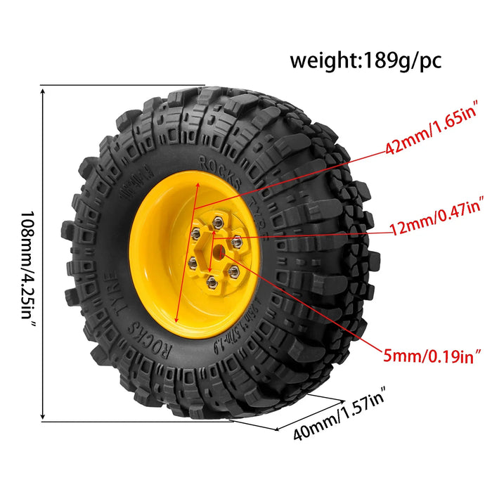 4PCS 1.9" 108x40mm 1/10 Crawler Beadlock Wheels Set (Metal, Rubber)