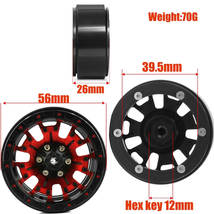 4PCS 1,9" 56x26mm 1/10 Crawler Beadlock Räder (Metaal)
