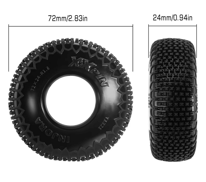 INJORA 1.3" 72x24mm XHX Pin 1/18 1/24 Crawler Tires