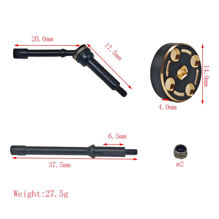 Front CVD & Rear Drive Shaft w/ Counter Weight for Axial SCX30 1/30 (Staal, Messing)
